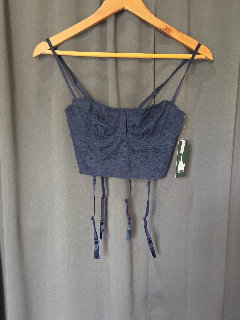 Women's Navy Lace Bustier Crop Top with Garter Straps